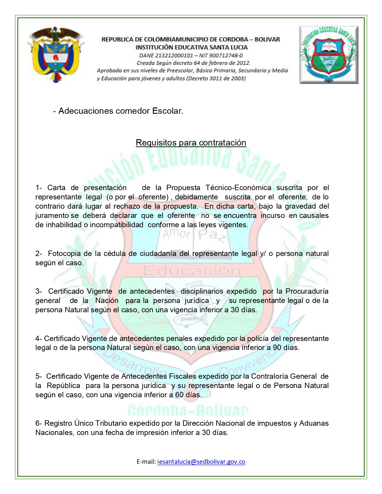 Oferta para contratar con IE Santa Lucía 2