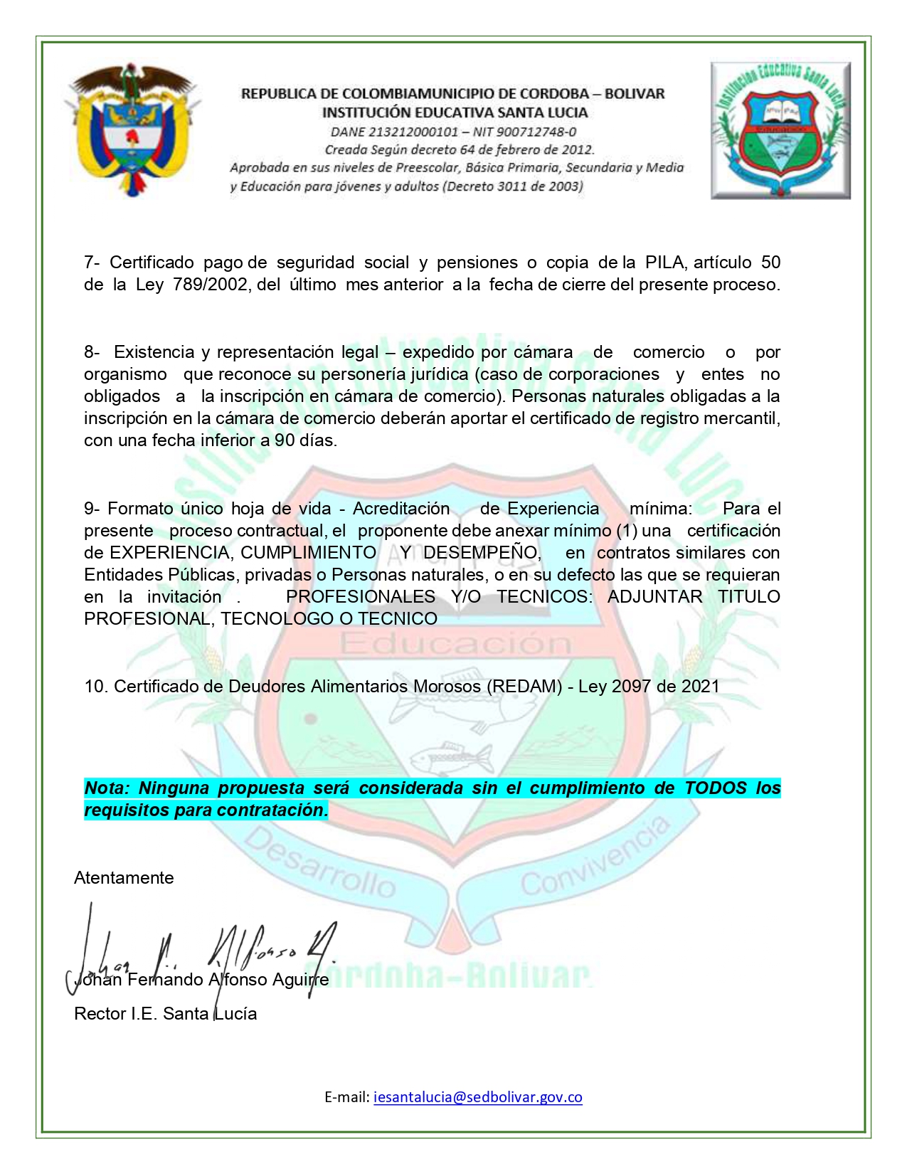 Oferta para contratar con IE Santa Lucía 3